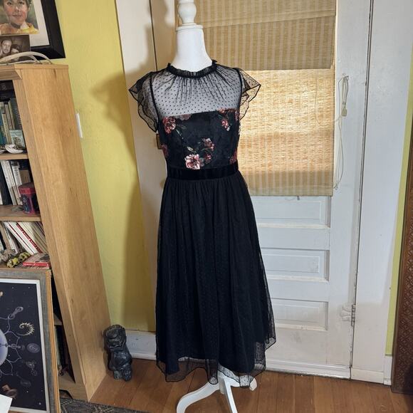 ADRIANNA PAPELL Womens Dress Sz 2 Black Whimsigoth Cocktail Coquette Dark Fairy - Picture 5 of 13